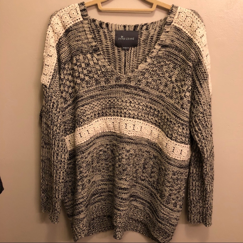Paper Crane black & white sweater with lace detail